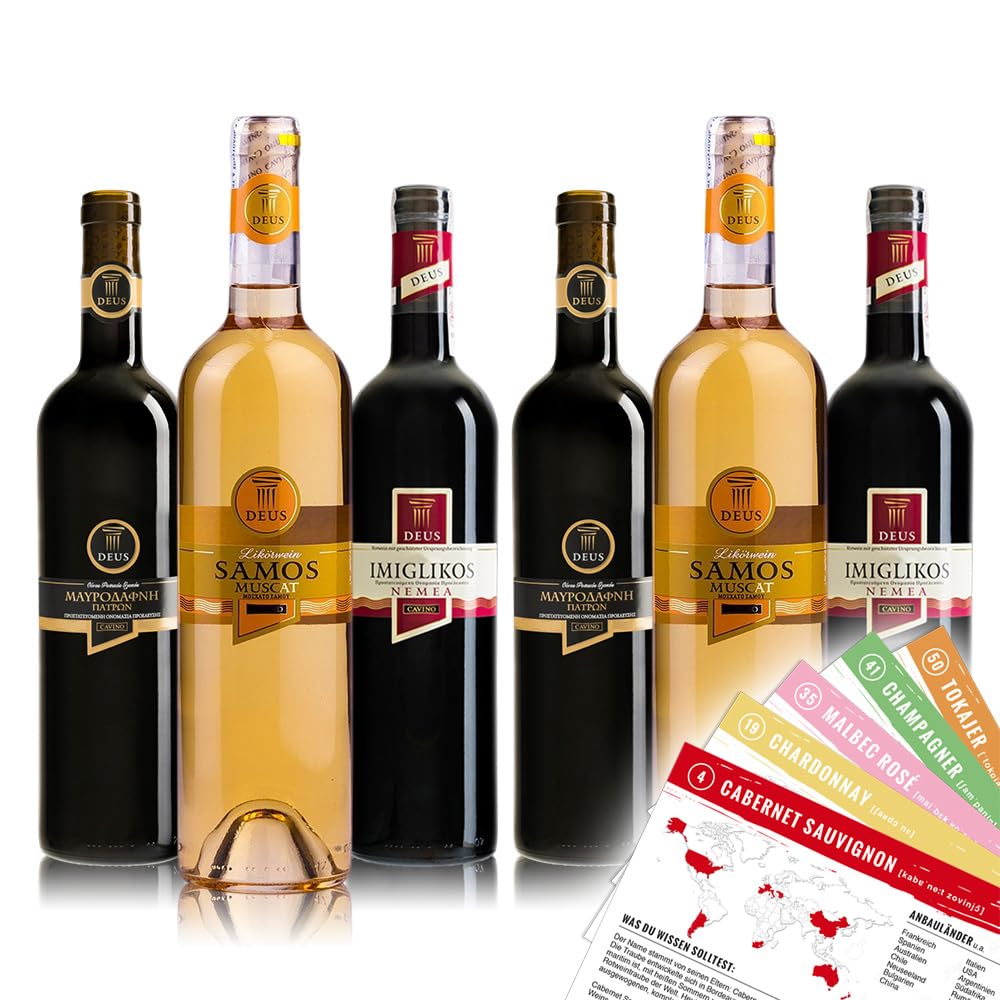 Cavino Deus Probierpaket Griechenland, gemischtes Weinpaket + VINOX Winecards (6x0,75l)