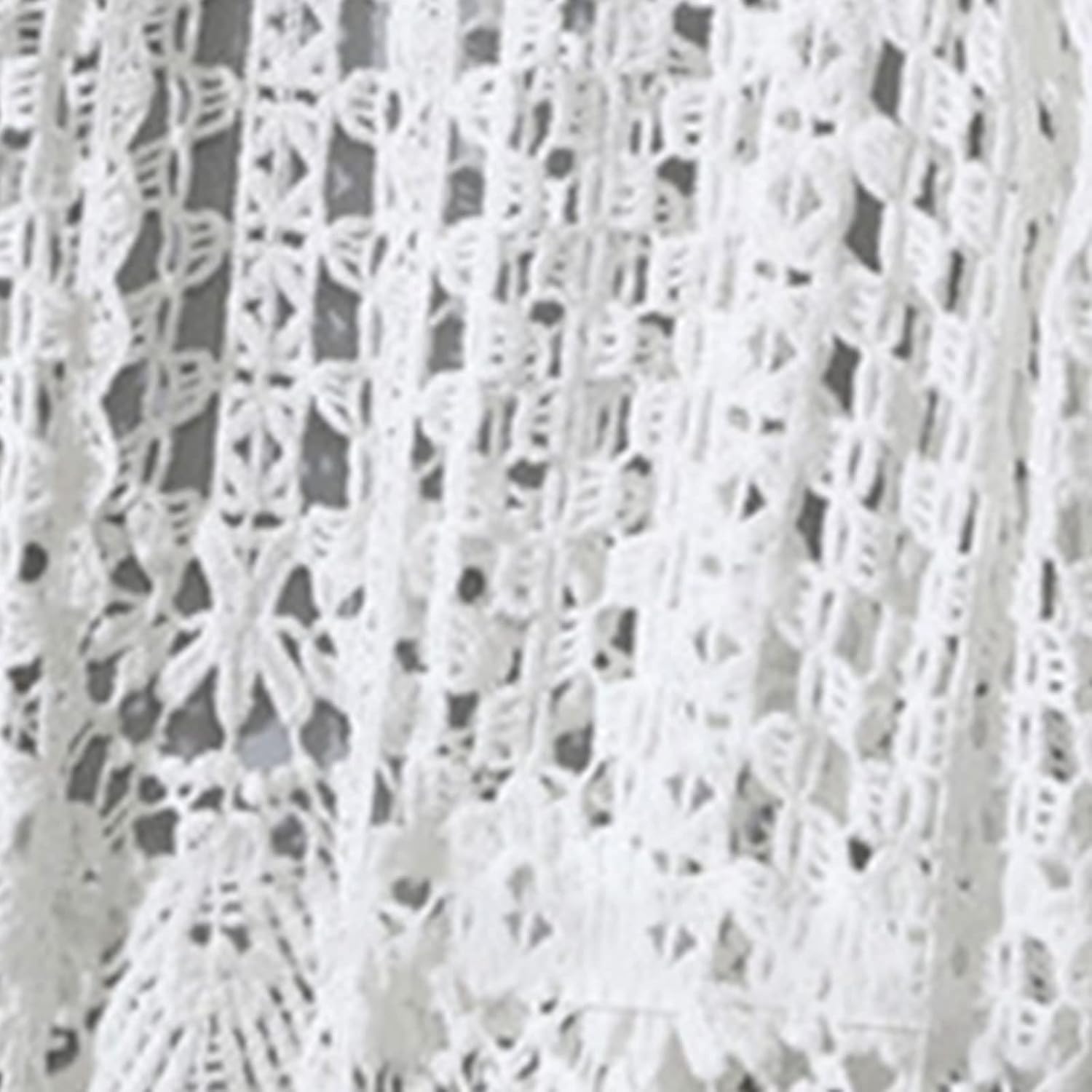 Women's Summer Long Sleeve Cardigan Hollow Out Crochet Knit Floral Cover Up Open Front Scalloped Mesh Beach Shrug Coat Beige - Image 8