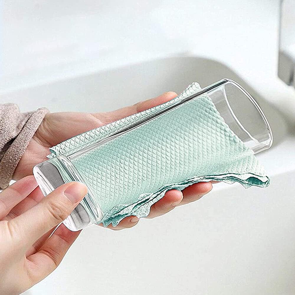 Fish Scale Microfiber Cleaning Cloth, Reusable Wave Pattern Fish Scale Cloth Rag , Home Microfiber Glass Scrubbing Cloth Set for Cleaning Mirrors, Glass, Dish, Screens,11.8x11.8 Inches(8-Pack)
