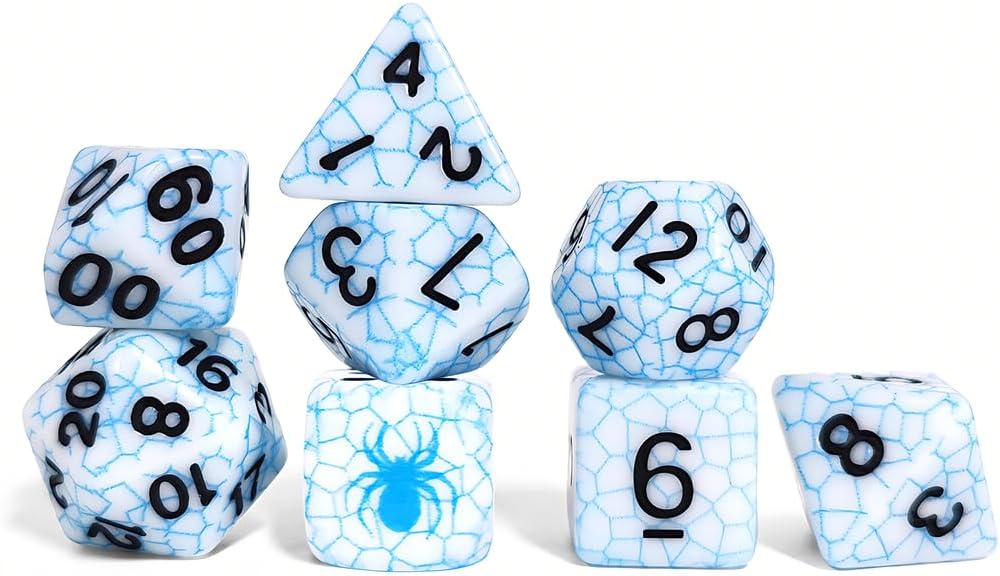 Spider Web Pattern Polyhedral Dice Set, 8 Pieces, Multiple Colors Available, DND RPG Gaming Dice with Spider Design (Red)