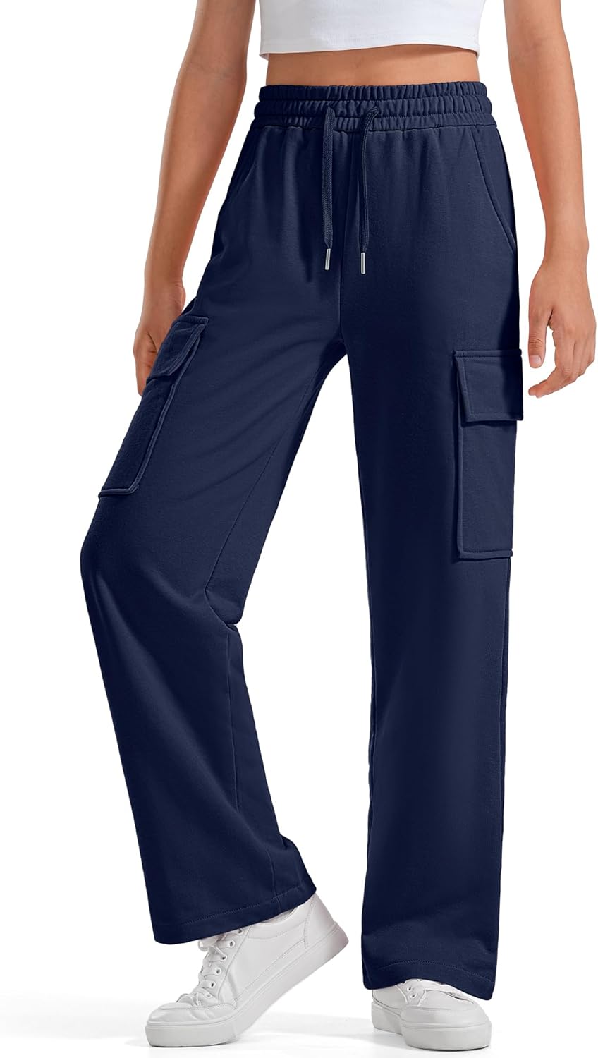 BOOPH Girls Sweatpants Kids Drawstring Cargo Pants Teen Girls Wide Leg Baggy Joggers Pants with Pockets - Image 2