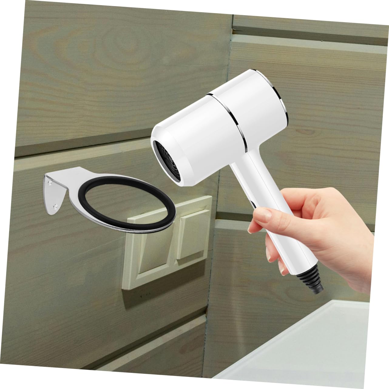 8 Piezas Soporte Pared para Secador Pelo Acero Inoxidable Montaje Rápido Organizador Espacio Baño Salón Hogar