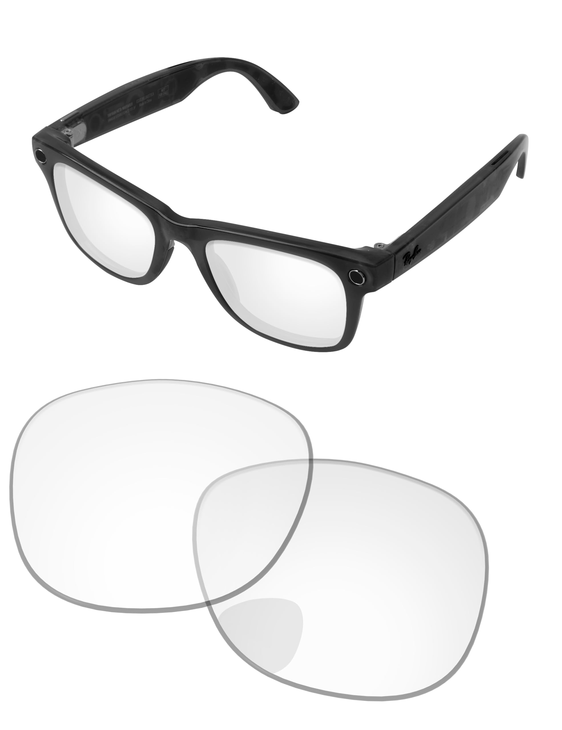 PapaViva Replacement Lenses for Ray-Ban Meta Wayfarer RW4008 53mm AI Glasses - Photochromic, Anti-Fog & Anti Blue Light Lens