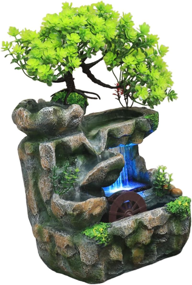 Generic Indoor Resin Tabletop Waterfall Fountain Decor with Quiet Circulation for Zen Meditation and Relaxing Office Bedroom Ambiance Compact Desktop Ornament with US Plug