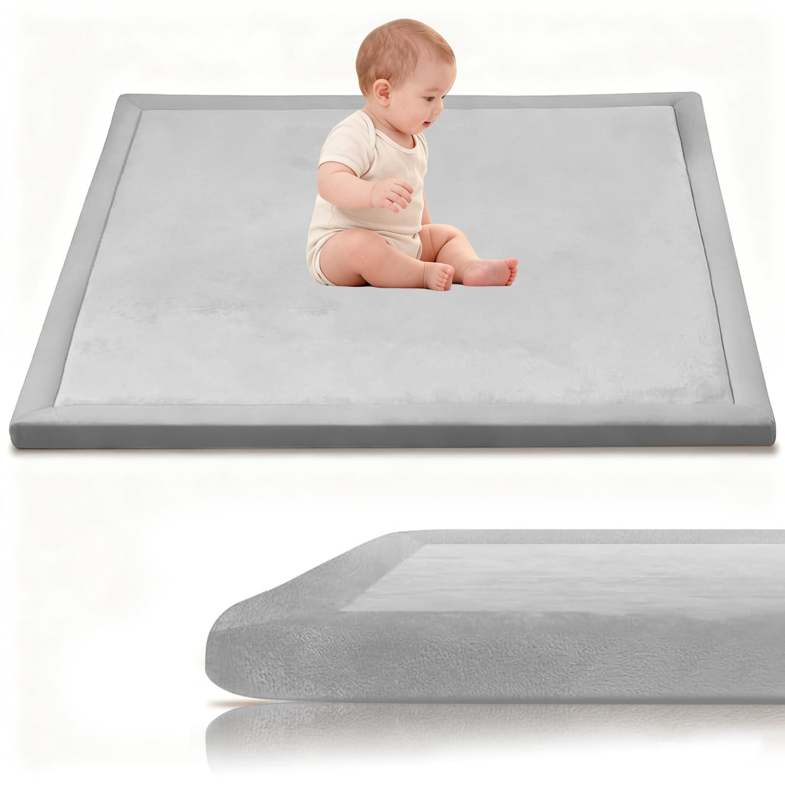 Stqyeiw 3cm Thick Baby Crawling Mat 200 x 320 cm Silver Grey Area Rug Kids Rug Nursery Rug Non Slip Play Crawling Mat for Nursery Baby Rugs Carpets Large Coral Velvet Baby Play Mat