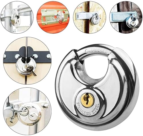 Miniatura 5 de Candado de disco con llave, cerradura de unidad de almacenamiento, candado de disco resistente y redondo para almacén, garaje, gimnasio, armario de