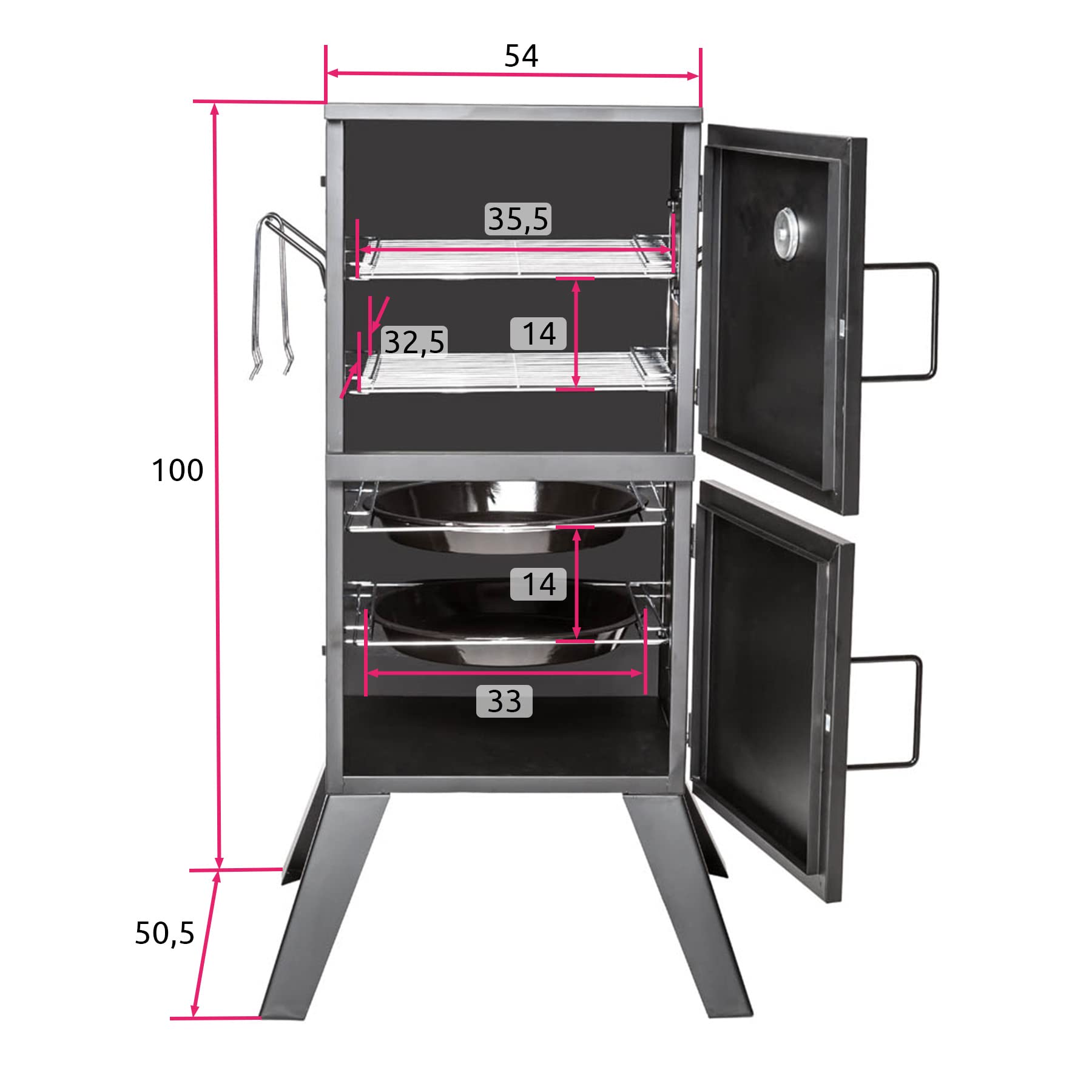 tectake® 401412 Räucherofen mit Temperaturanzeige, beschichtete und hitzebeständige Stahlausführung