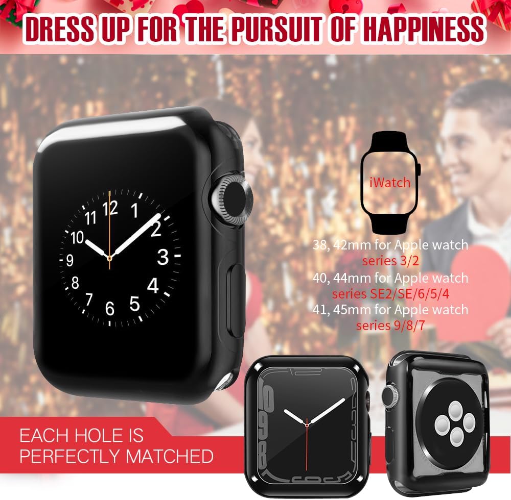 top4cus 40mm Cases Compatible with Apple Watch, 40mm TPU All-Around Cover and PC Case with Tempered Glass Screen Protector, for Series 6 Series SE Series 5 Series 4, Black Case & Black + Silver Edge C image 3