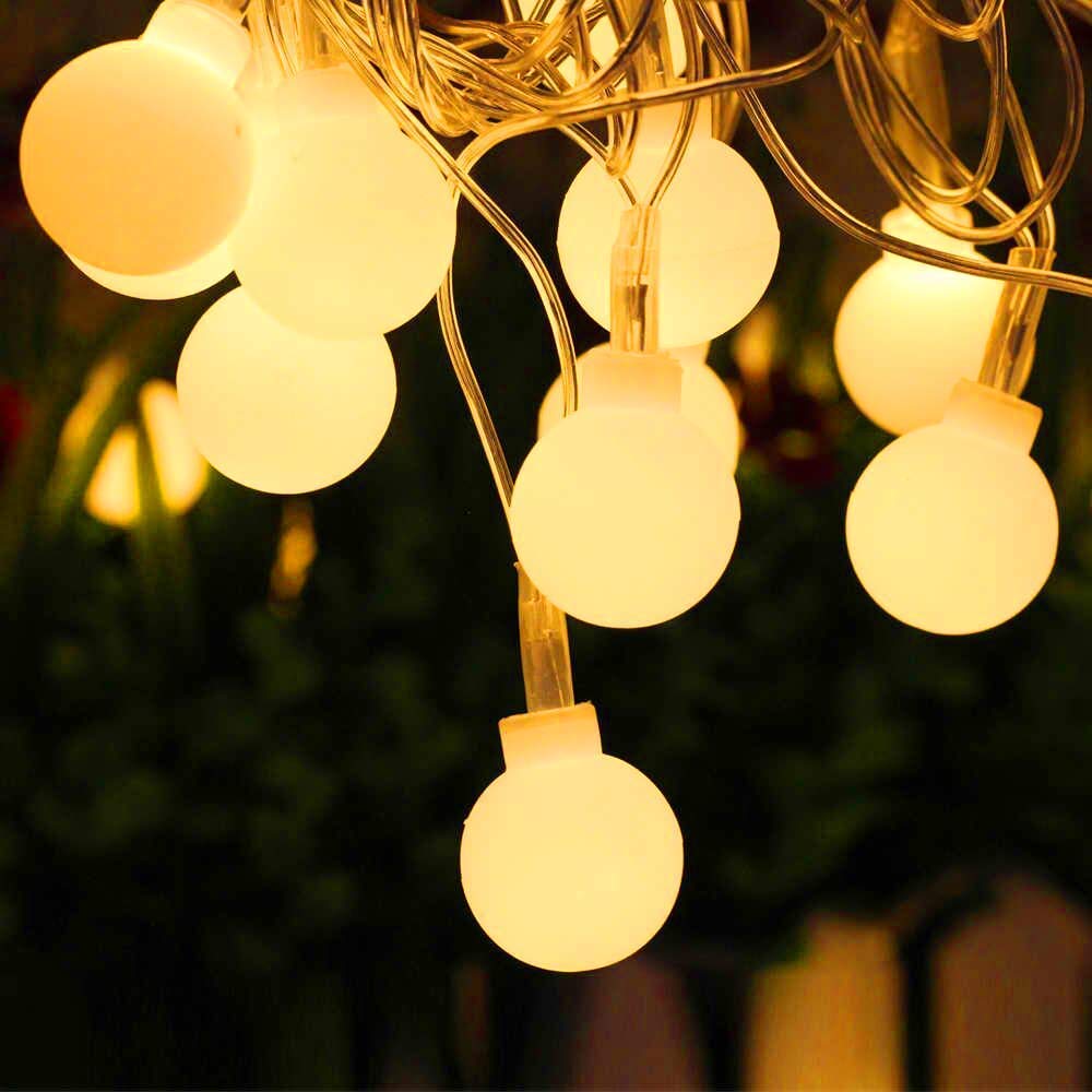 ascension 3m 14 Bulbs String Ball Globe Lights for Christmas Festival Party Garden Home Decoration Lighting for Diwali Christmas Navratri Decorative Dussehra Warm White (White Balls)-image-2