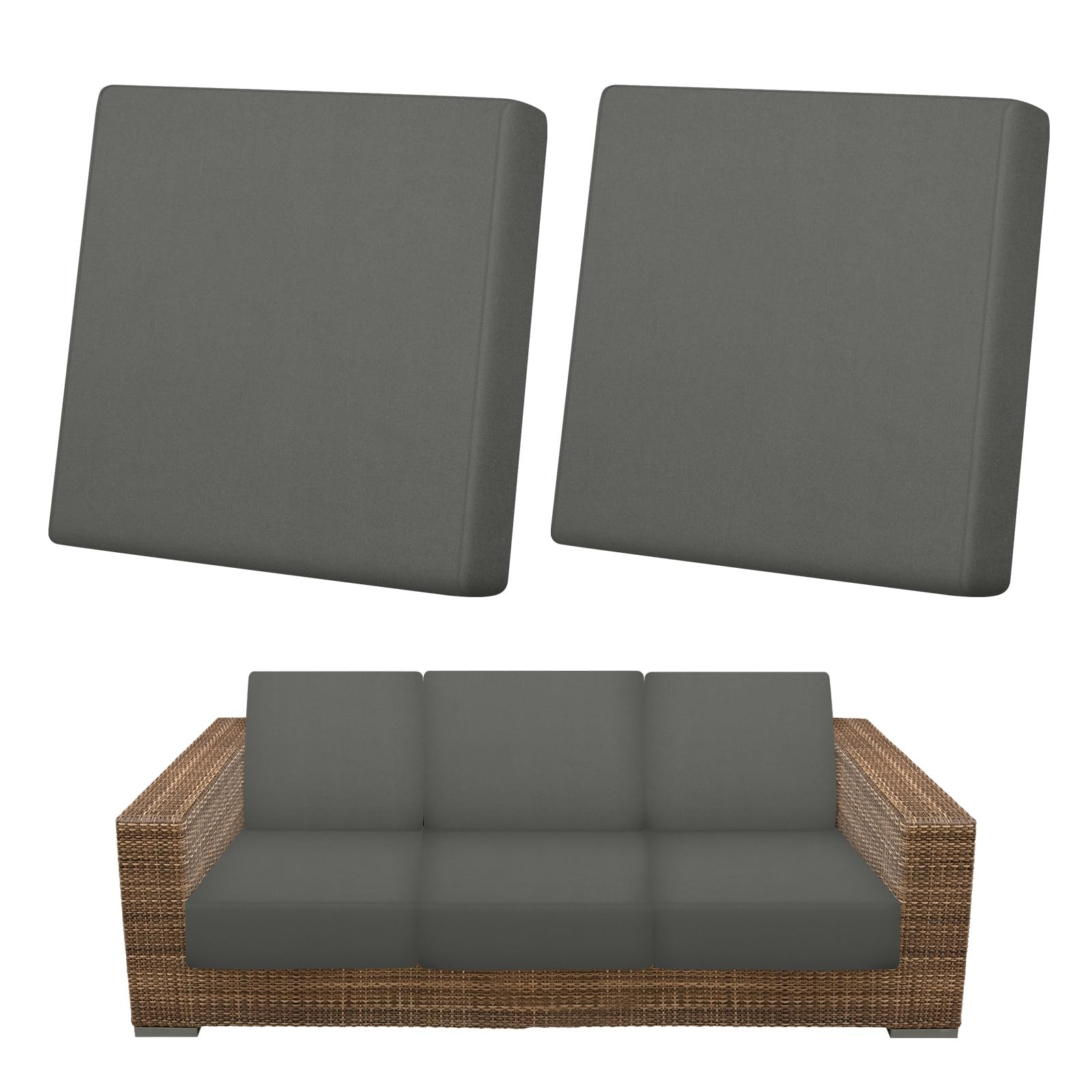 M METERXITY 2-Pack Outdoor Cushion Covers, Stretch Patio Cushion Replacement Slipcovers for Outdoor Couch/Sofa Cushion Covers, Washable Reusable Furniture Protector [Grey]