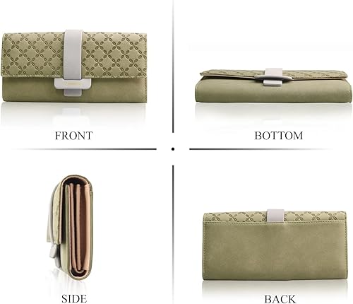 Miniatura 10 de FT Funtor Carteras RFID para mujer billetera triple con bolsillo con cremallera para monedas cuero vegano monedas bolsillo con cremallera y ventana