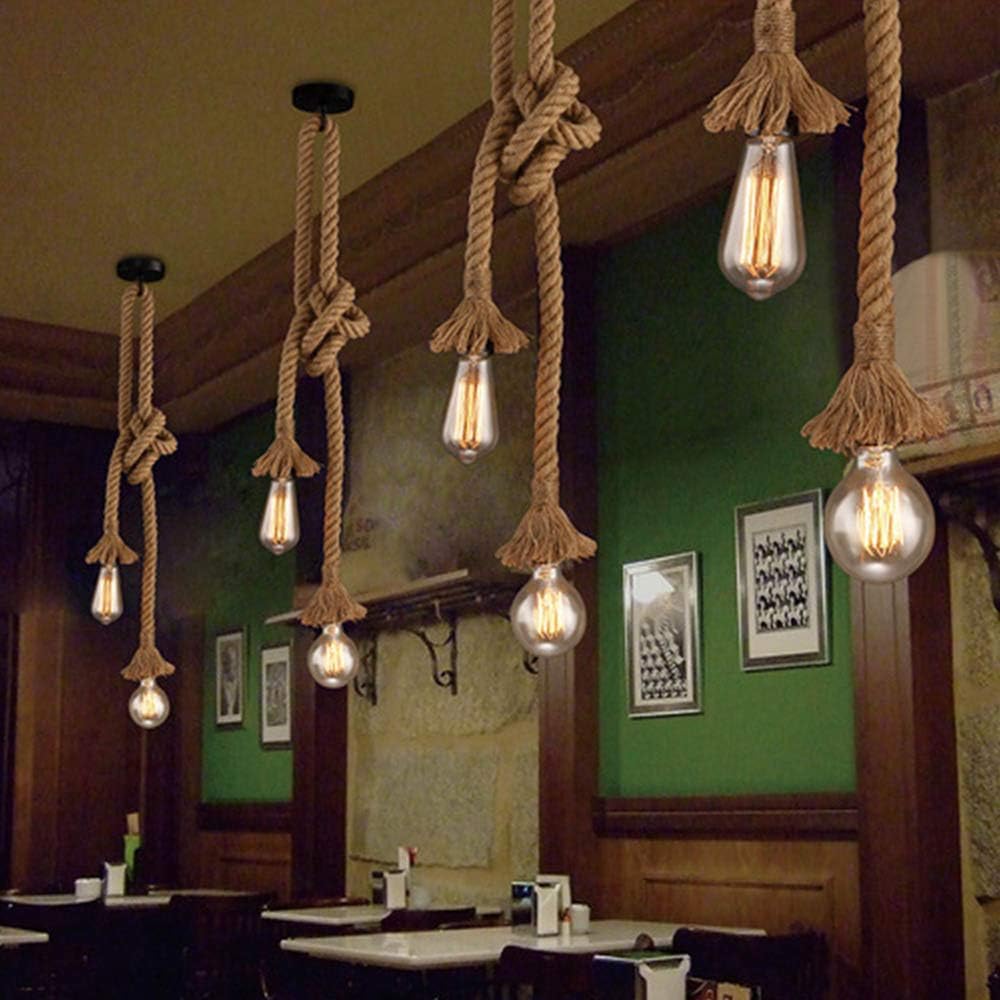 Mengjay Trade E27 Hemp Rope Double Head Vintage Hanging Pendant Ceiling Light Lamp Industrial Retro Country Style Dining Hall Restaurant Bar Cafe Lighting AC 220V (4m (200 cm+200 cm))