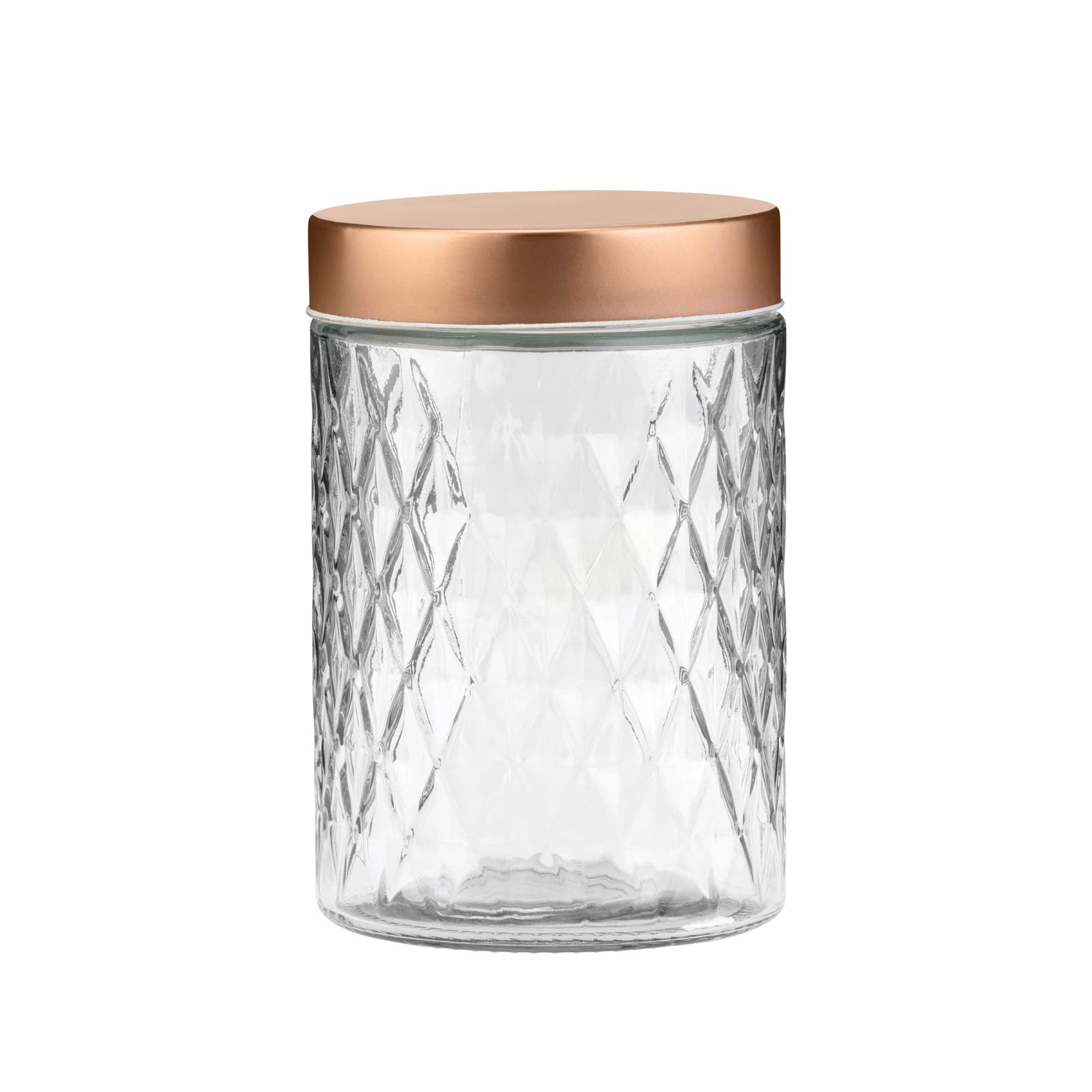Amici Home Desmond Glass Container Storage Jar, 32-48 & 60 Fluid Ounces, Clear with Copper Lid