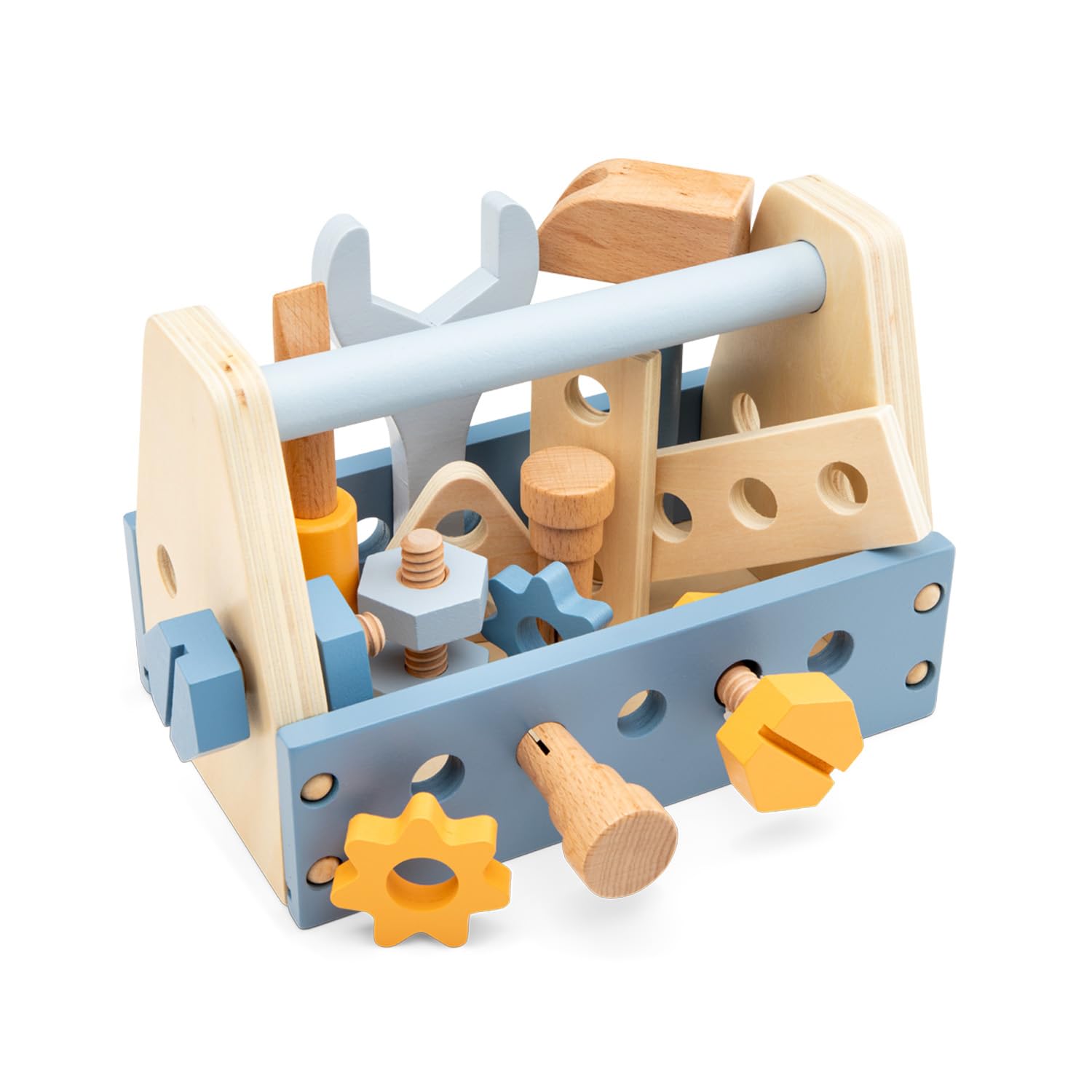 Woet Wooden Tool Set Toy, FSC Pretend Play & Construction Toolbox for Kids Age 3+, Screws, Bolts & Tools - Image 2