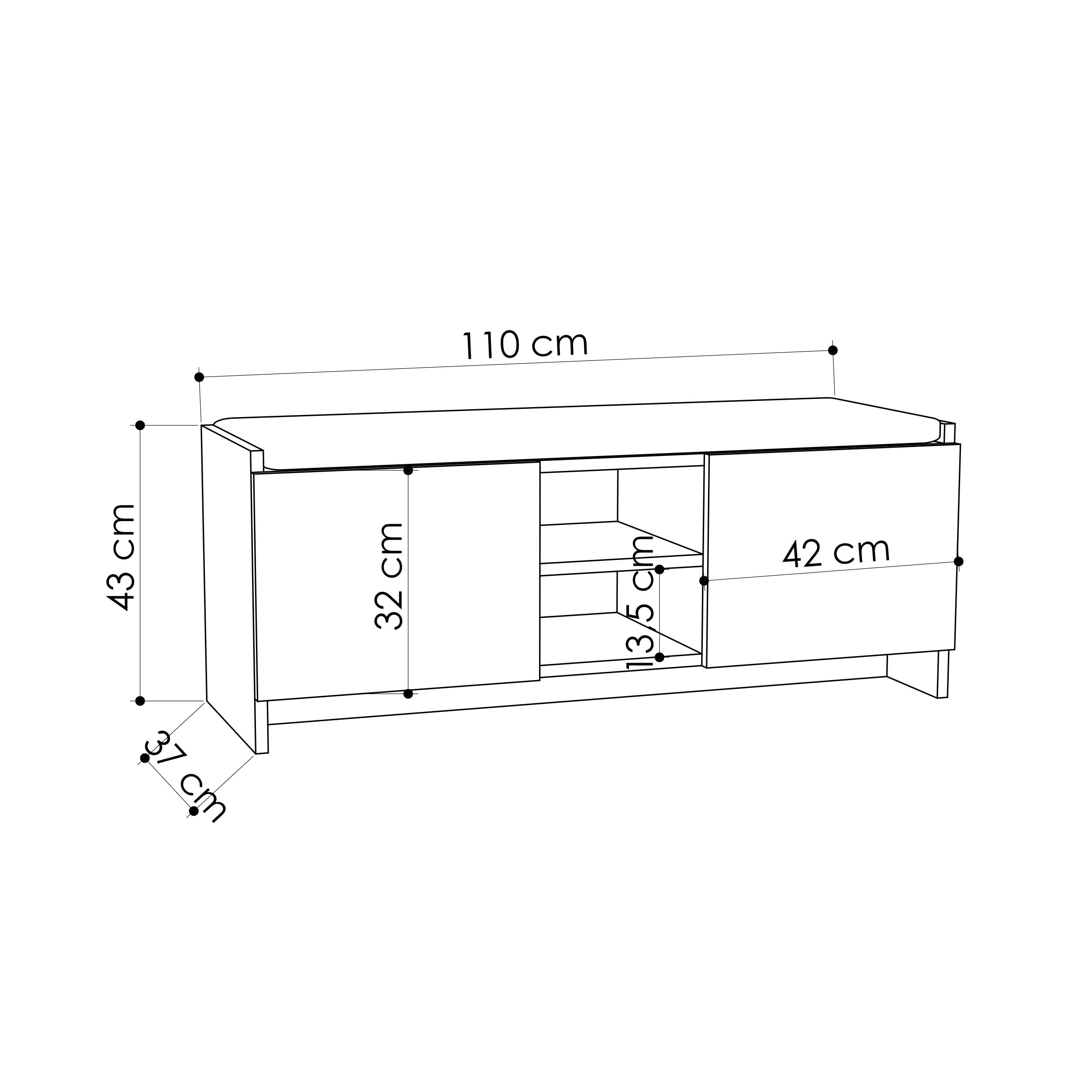 Buyqualia Mueble Zapatero Banco para Zapatos Rack con Puertas y estantes para ordenación (Alto 43 / Ancho 110 Fondo 37) en Color (Roble)