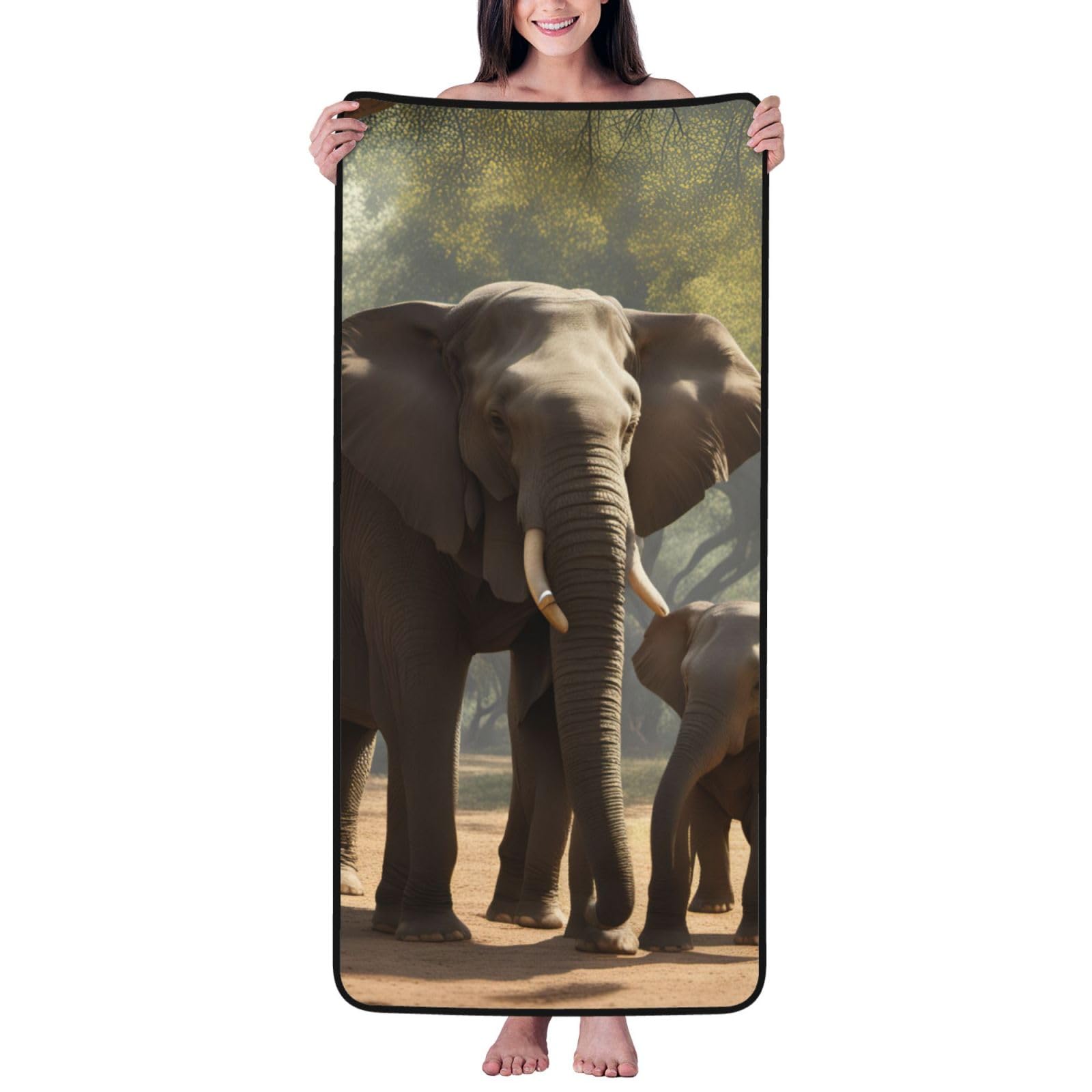 KPXXAQT Elephant Print Coral Velvet Bath Towel Soft Absorbent Towels Home Vacation Or Summer Gifting
