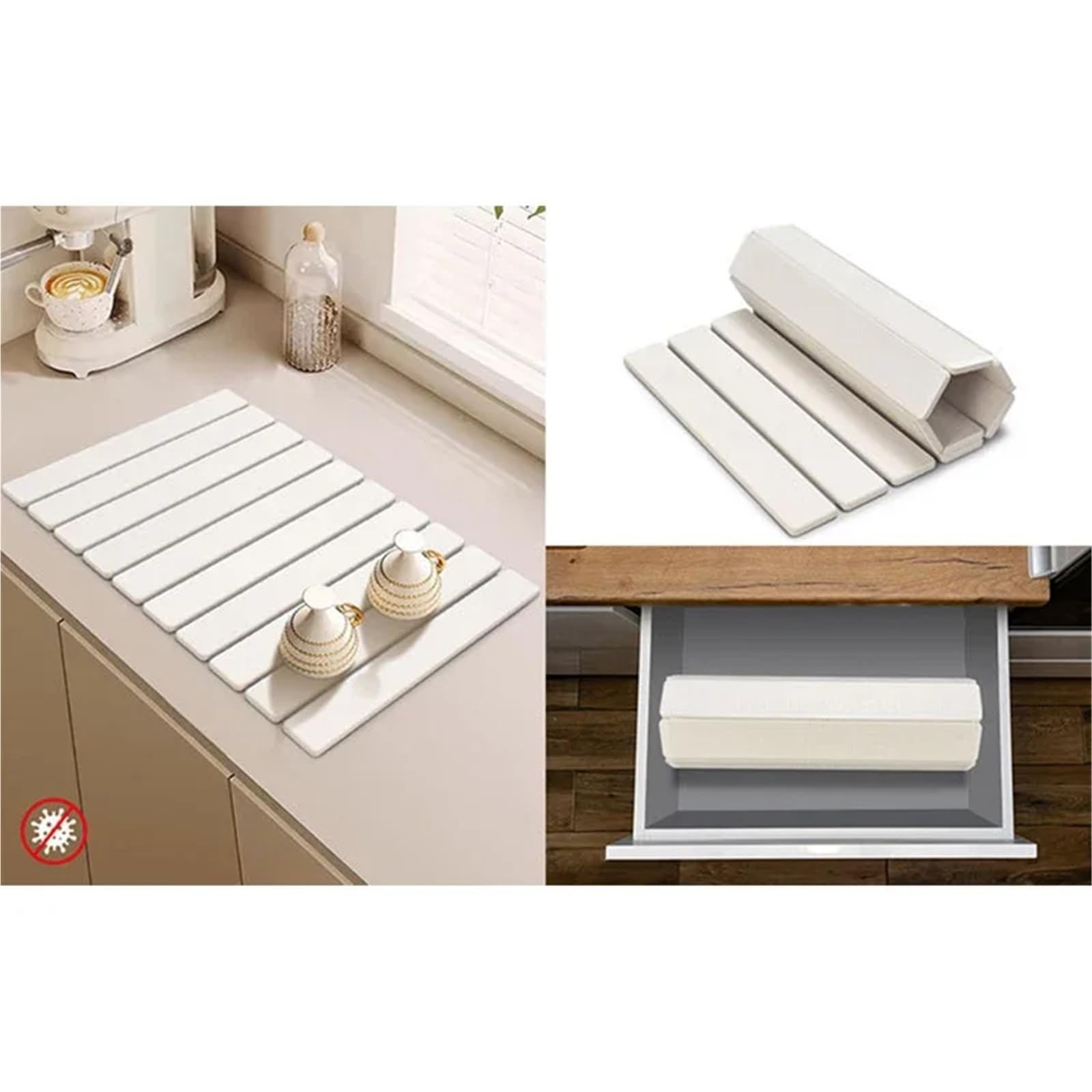 Tapis égouttoir Tapis d'égouttage en Pierre, Super Absorbant, Terre de diatomées, Pliable, for la Vaisselle et Le Plan Travail Cuisine