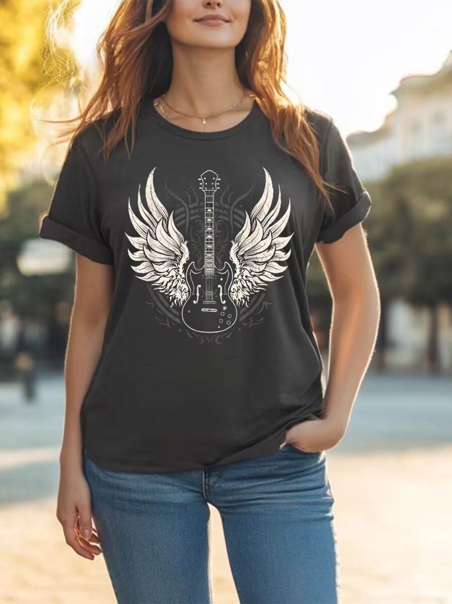 Nashville Country Concert Music T Shirts for Women Guitar Eagle Wing Graphic Short Sleeve Vintage Casual Girl Tee Tops - Image 3