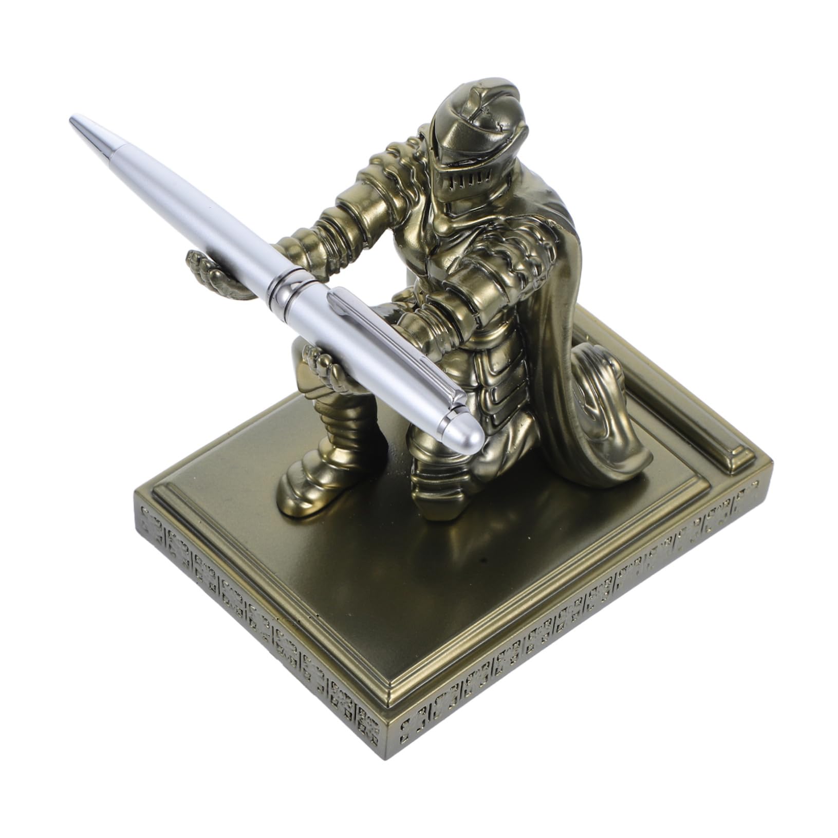 DOITOOL Portapenne Soldato in Resina Base Stabile, Aspetto Medievale Retrò, Design Unico, Portapenne Multifunzionale per Ufficio e Vanity, Decorazione Scrivania Oro