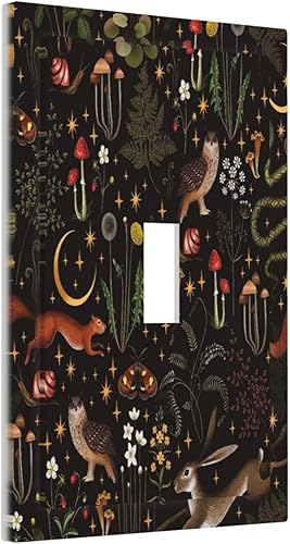 Cubierta de interruptor de luz de 1 cuadrilla, búho de hongo, retro, búho, caracoles, animales, decorativo, vintage, fondo negro, placa de pared de