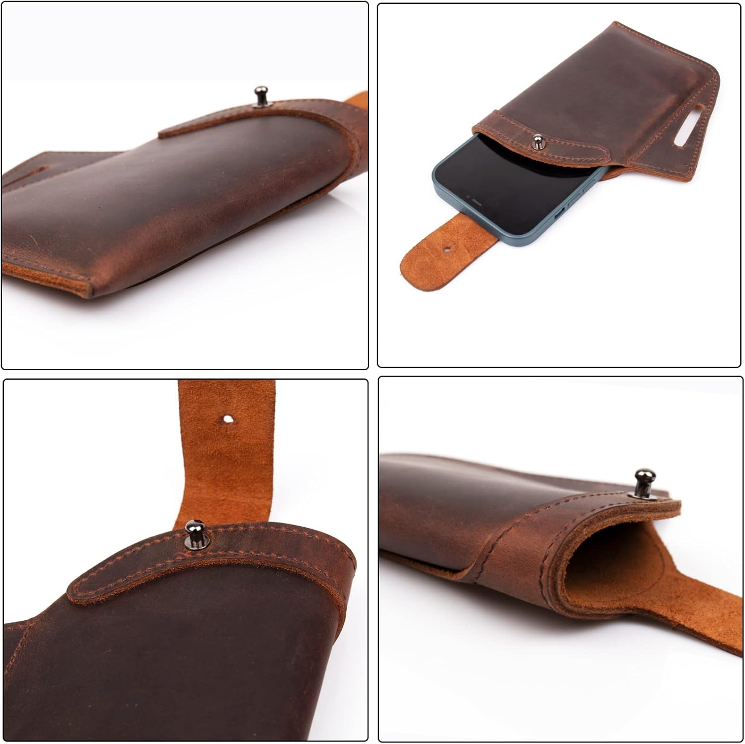 Topstache Leather Phone Holster for Belt, Flip Cellphone case for iPhone 14, 14 Pro, 13 Pro, 13, 12 Pro, 12, 11, XR, Galaxy S22, S21, S20,Premium Leather Pouch for Phone with Protective Case. - Image 5