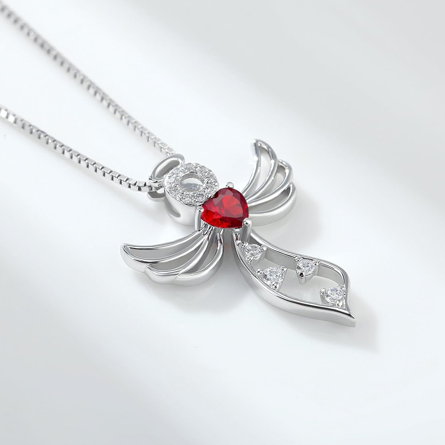 925 Sterling Silver Guardian Angel Pendant Necklace for Women - Birthstone Cubic Zirconia, 18" Chain, Gift for Her - Image 4