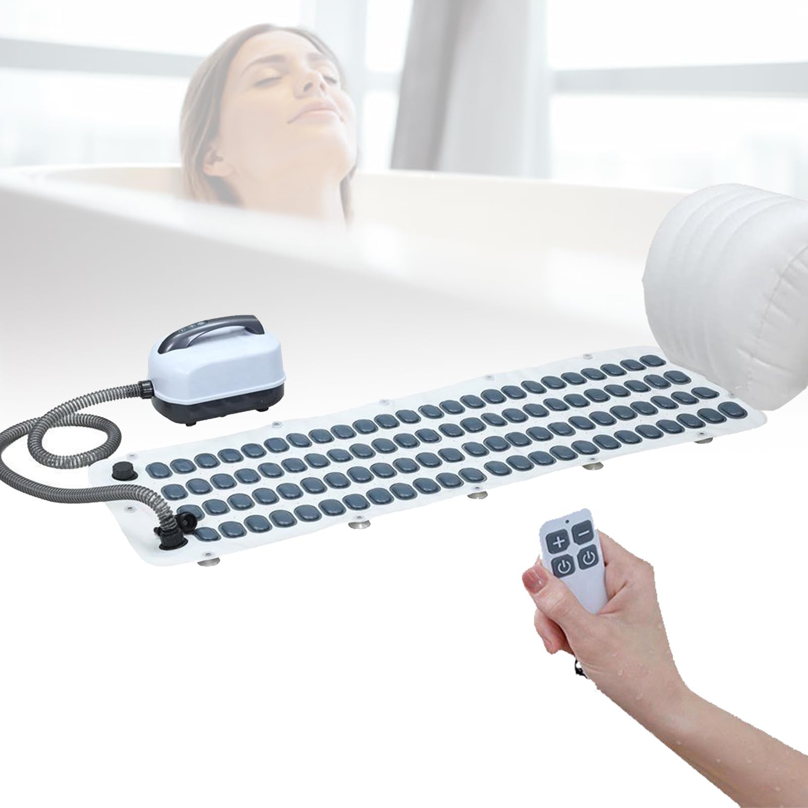 Tapis De Bain à Bulles 6 Vitesses Avec Oreiller Gonflable Et Télécommande - Spa Portable Antidérapant