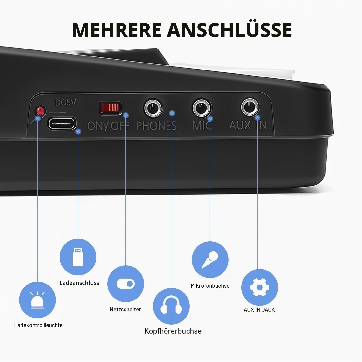 37-Tasten Keyboard Klavier für Kinder Anfänger – 1200 mAh Wiederaufladbarer Akku, Électronique Musikinstrument mit Mikrofon Geburtstag Weihnachten Geschenk, Schwarz
