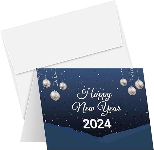 Tarjetas de felicitación de feliz año nuevo 2024 Nochebuena azul nevada de invierno, Navidad, Año Nuevo, vacaciones, saludos, invitaciones,