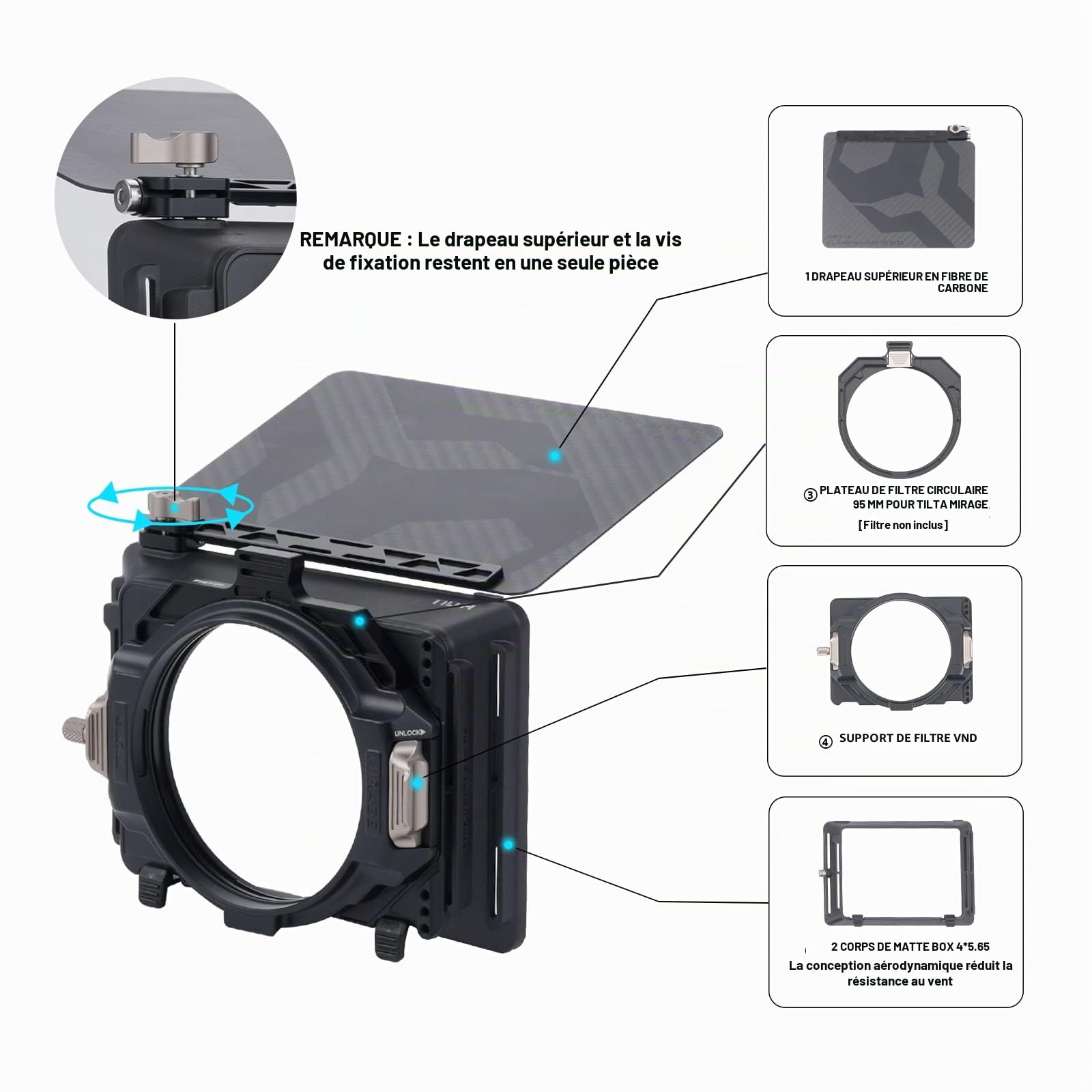 Tilta Mirage Matte Box Cadre de Filtre Circulaire 95mm pour appareils Photo Reflex numériques sans Miroir, avec Bague Adaptateur d'objectif 67mm/72mm/77mm/82mm MB-T16