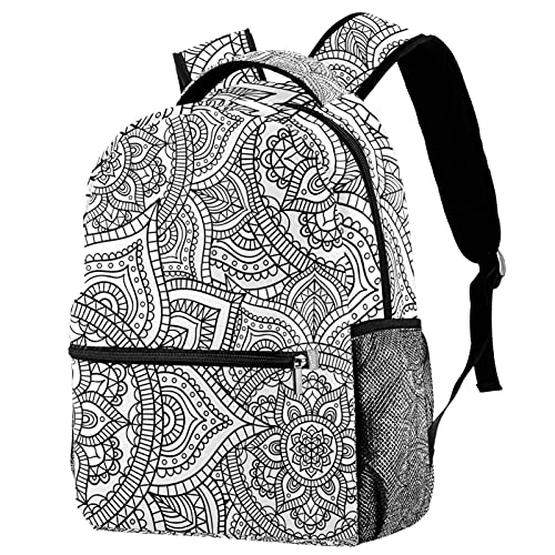 Sac à dos ethnique mandala bohème avec porte-bouteille pour campus et voyage