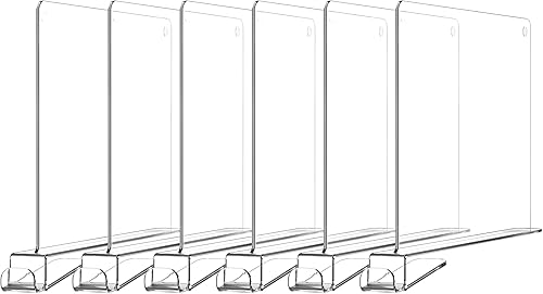 Paquete de 6 separadores de estantes transparentes de 12 pulgadas versión extra alta para organización, estantes verticales de acrílico para