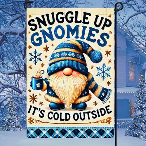 Image of BlissYard Winter Garden Flag Cozy Gnome Quote 12 x 18 Inch