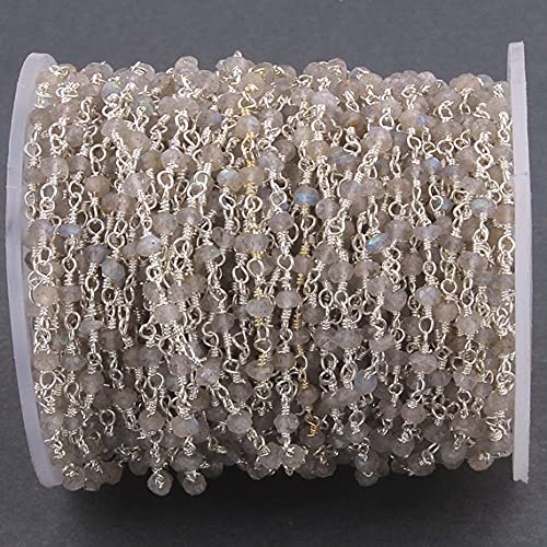 Labradorite beaded chain de 3-4mm en argent plaqué pour création de bijoux