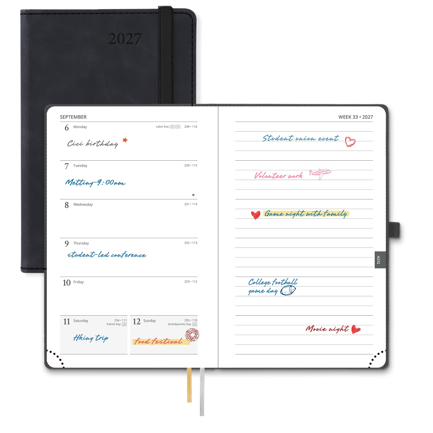 POPRUN 2027 Diary A6 Weekly Planner Softcover, 27 Planner & Notebook In One