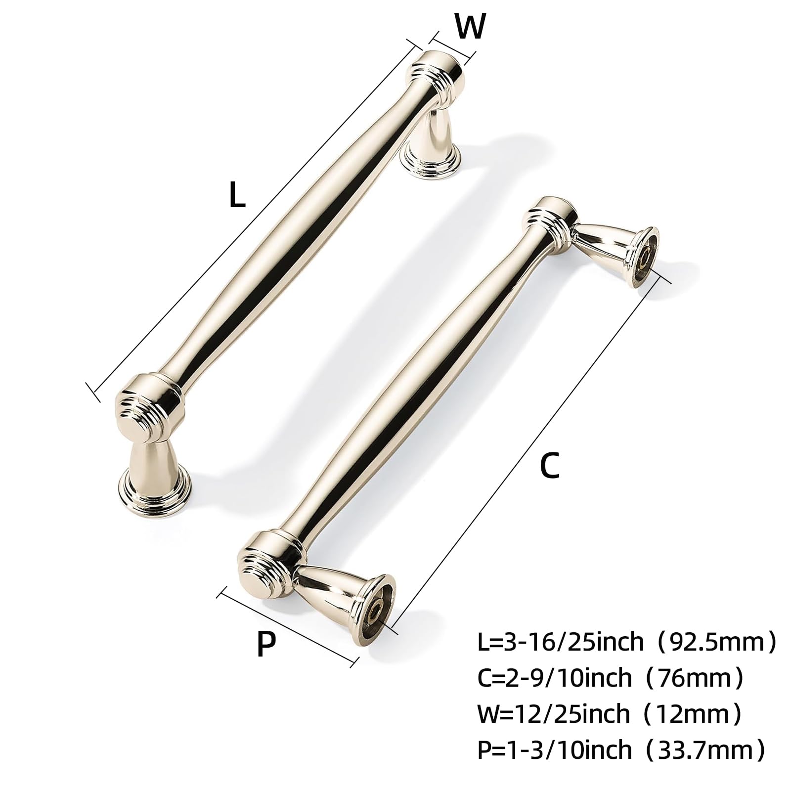 KHTUMEWARE-80212 Polished Nickel Cabinet Pulls CTC 3 in (76 mm) 10-Pack in Polished Nickel — KHTUMEWARE