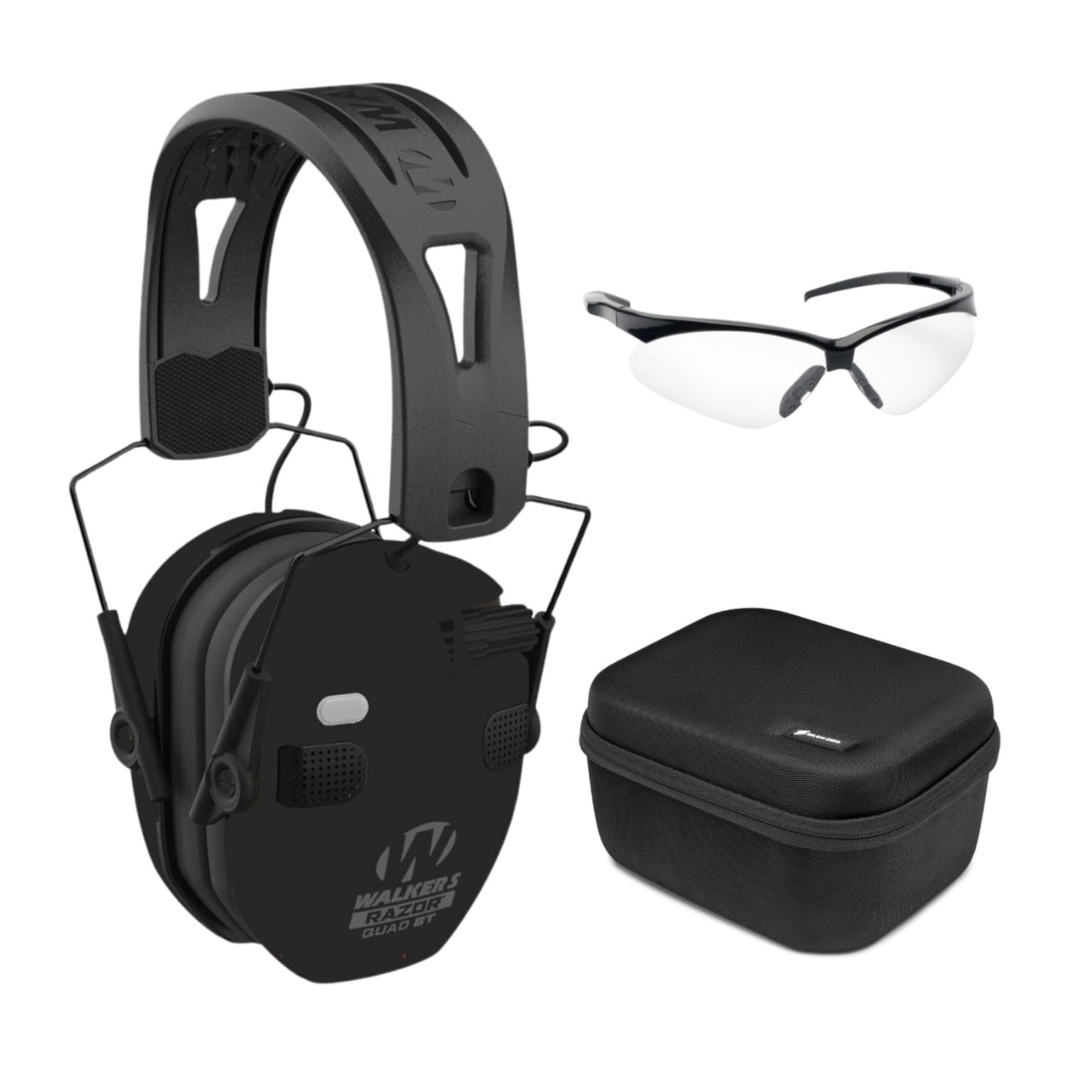 Walkers Razor Slim Quad Electronic Earmuffs with Bluetooth Technology Black Bundle with Shooting Glasses and Hard Case 3