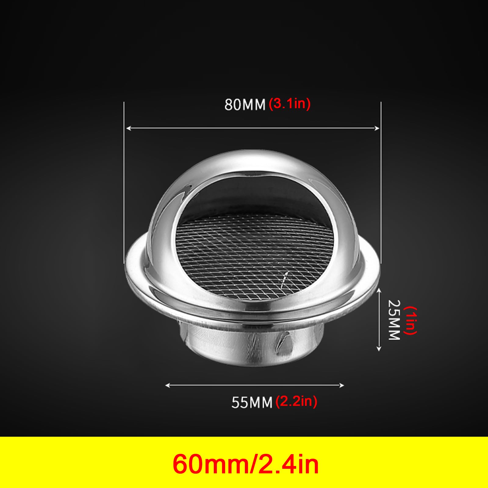 304 Edelstahl Haube Schornsteinaufsatz,Außenbereich Wand Luft Outlet Luft Lüftung Abdeckungen,Bereich Haube Windsn Abluftrohr Regenabdeckung Schutz Kappe,für Kitchen,Bedroom,Office (60mm/2.4in)