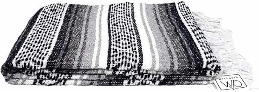 Open Road Goods Bulk Falsa Blankets - Handwoven Authentic Mexican Falsa - Great for Weddings, Yoga, Beach, Picnics, or Mexican Throw! (Black/Grey, 7 Pack)