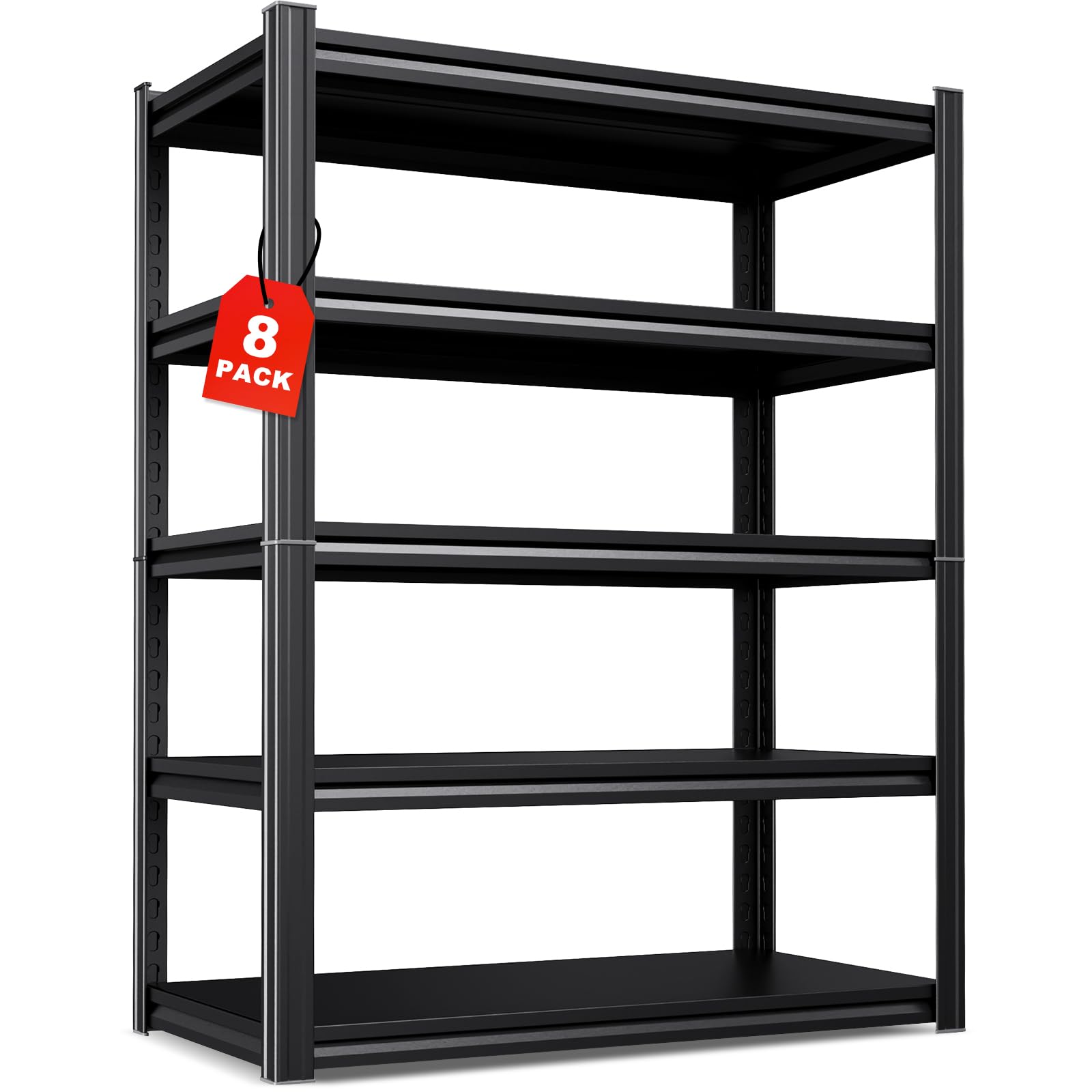 Set of 8 All Metal Garage Shelving - 2050 lbs 5 Tier Storage Shelves, Adjustable Heavy Duty Metal Shelving Unit and Storage Large Rack, Utility Steel Shelf for Warehouse Industrial Pantry ,71"x46"x20"