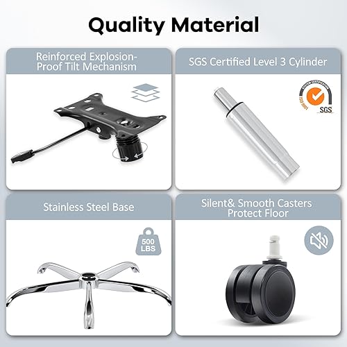 Miniatura 9 de Silla de oficina, silla de escritorio ergonómica de malla con soporte lumbar ajustable, silla de computadora con reposabrazos abatibles, sillas