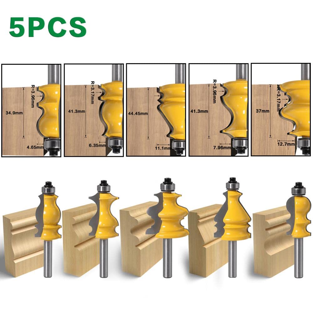 PFRANK 1 szt. 8 mm obudowa trzonu; podstawowy zestaw frezów kształtowych CNC nóż liniowy nóż do obróbki drewna nóż do obróbki drewna (kolor: 5 szt.)