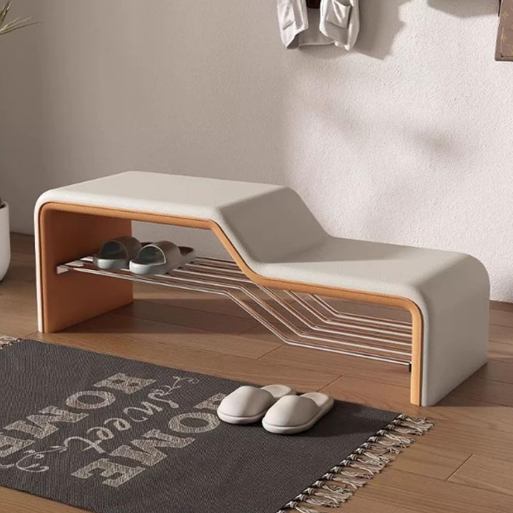 LWJSOCP Entryway Shoe Storage BenchShoe Rack Bench with Leather Padded2 Tier Shoes Rack StoolUpholstered Shoes Changing Stool for Hallway Living Room Bedroom PorchGray (White ge)