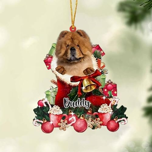 Miniatura 1 de Adorno de Navidad personalizado para colgar en botas Chow Chow Chow, forma plana 2D, nombre de perro personalizado para amantes de los perros,