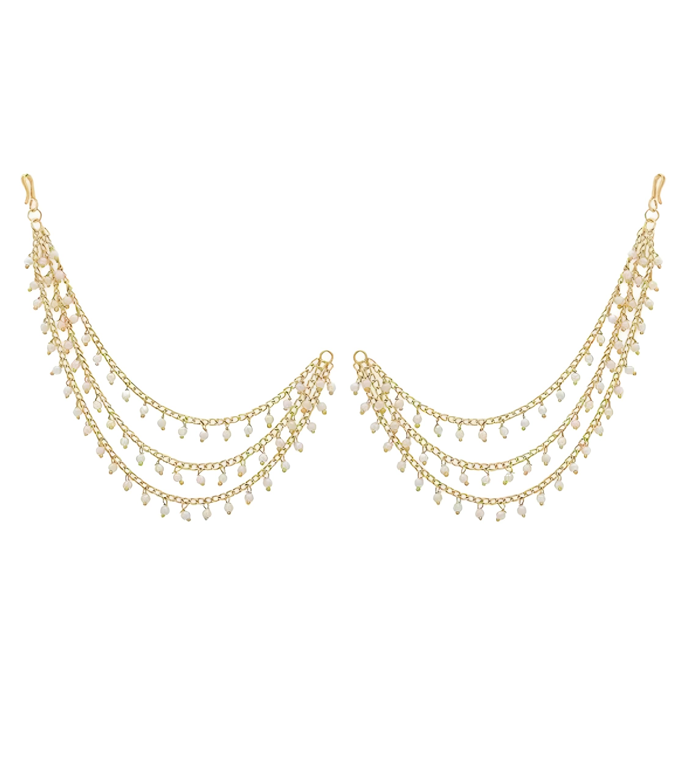 3 layer long bridal wedding ear chain | Ear Chains for Hair Jhumka pearl Traditional Earrings for Women and Girls (Silver) (B0DCSK5DBB) Amazon Price History, Amazon Price Tracker