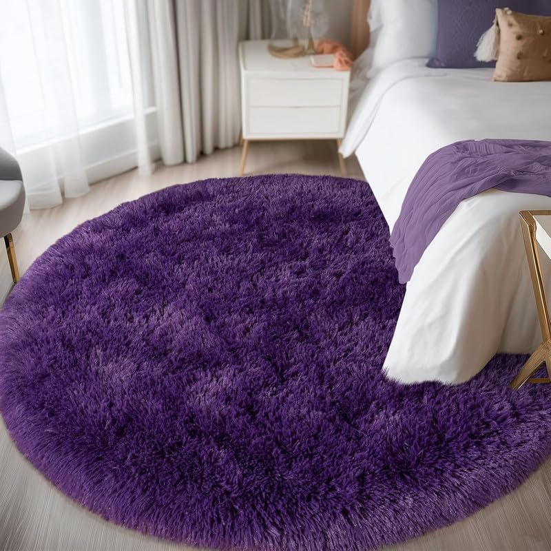 Image of Round Plain Fur Rugs for Hall and Drawing Room 7x7 Feet Deep Purple