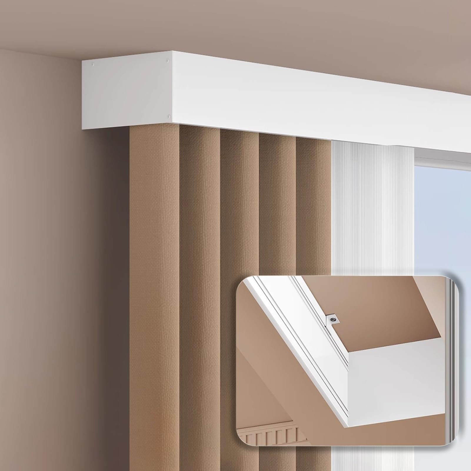 HWLL Curtain Track Box Curtain Pelmet Panel without Tracks Decorative, Room Divider Curtain Box Cornice Baffle Brackets, Bay Window Balcony Curtain Track Pole Cover(Ceiling Mount,1.8m/5.9ft)
