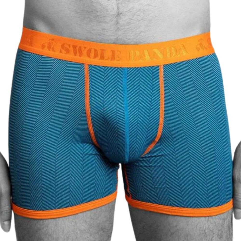 Swole Panda Fitted Boxer Shorts Blue Herringbone - Large