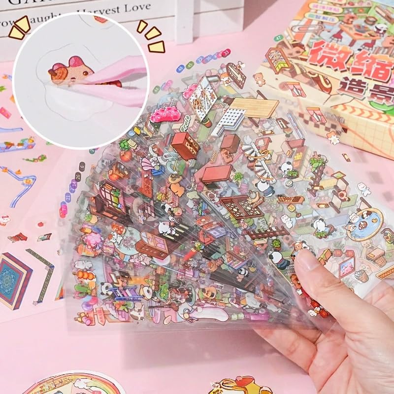 50 Sets Sticker Scene with Box-Packed with Tweezers,DIY 3D House Stickers Make You Own Mini Room Dessert Shop Ticket Office Amusement Park for Kids Adult Therapy Relief Stress Pass The Time - Image 3