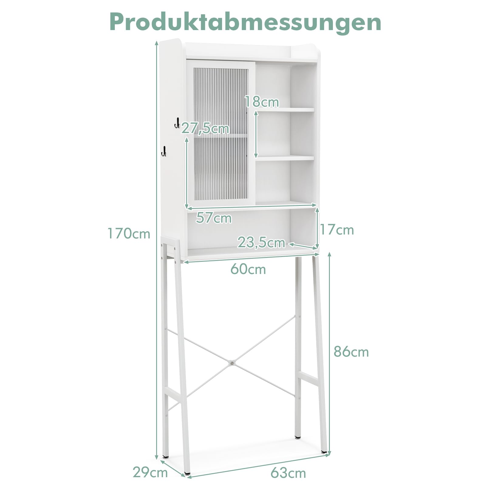 Schmaler Badezimmerschrank 80cm Höhe - Mit Verstellbaren Regalen & Toilettenpapierhalter